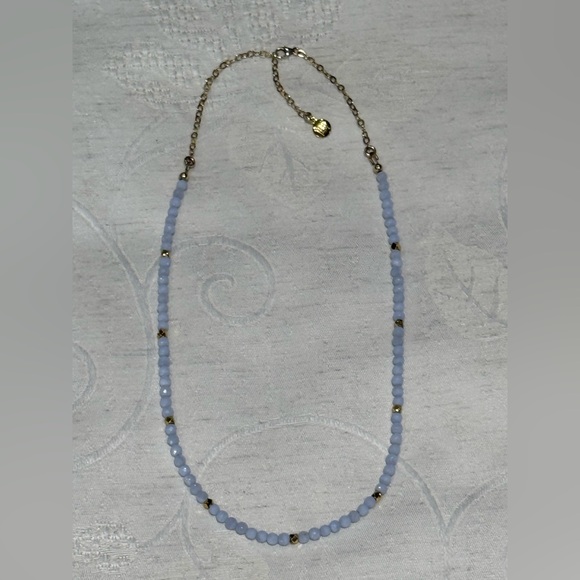 Hillberg & Berk Natural Faceted Blue Lace Agate Golden Necklace - Picture 2 of 3
